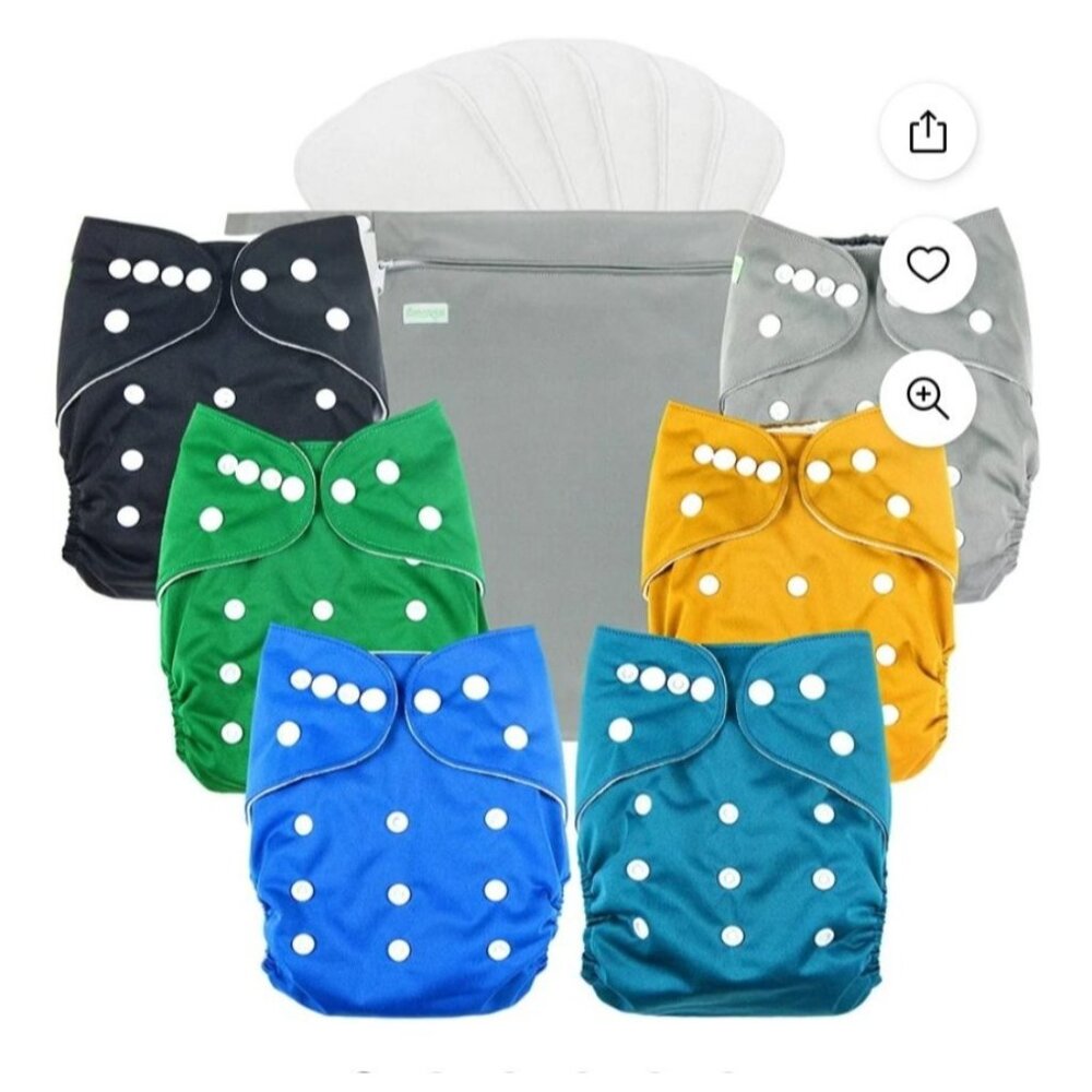 Adjustable Reusable Cloth Diapers 6 Pack W/Bamboo Inserts From Birth to Training